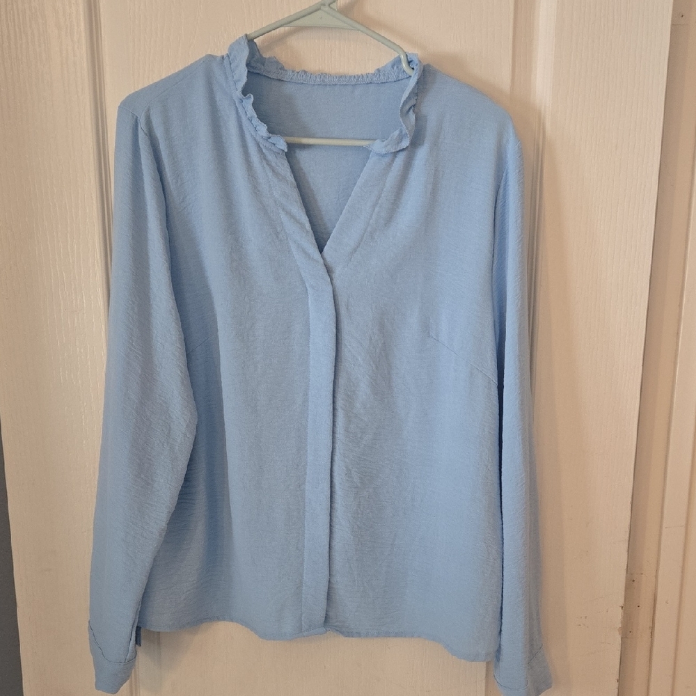 SHEIN Light Blue Ruffled Blouse